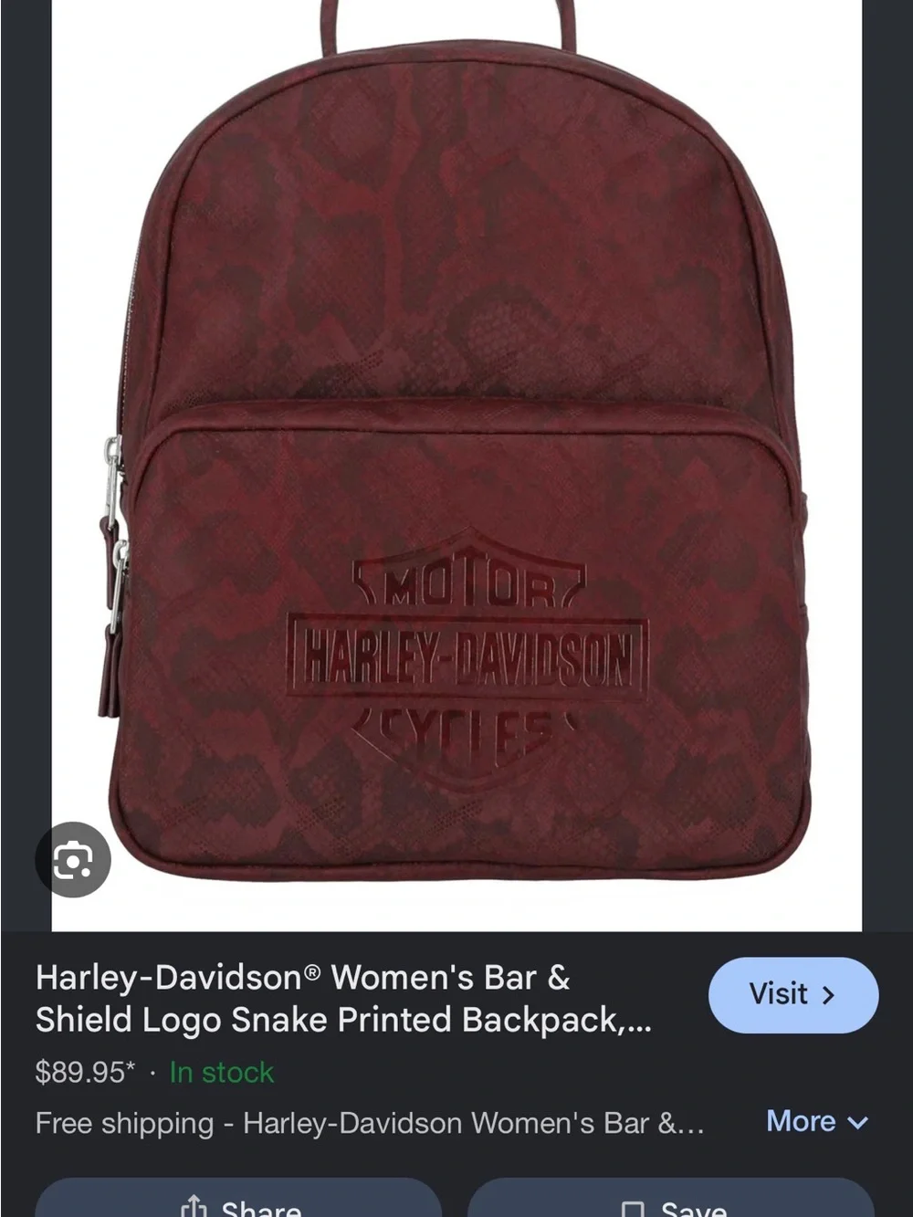 Harley-Davidson Women's Deep Wine Snake-Print Backpack
